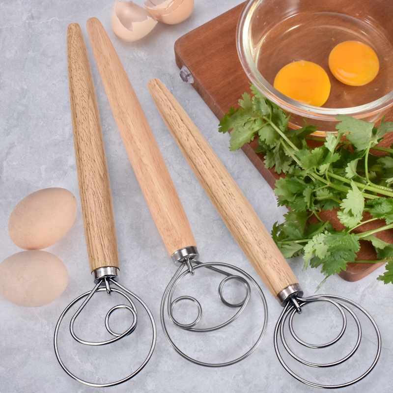 Danish Pancake Pan - เครื่องผสมแป้งแบบมือหมุน ด้ามจับไม้โอ๊ค ขนาด 13 นิ้ว อุปกรณ์ทำเบเกอรี่